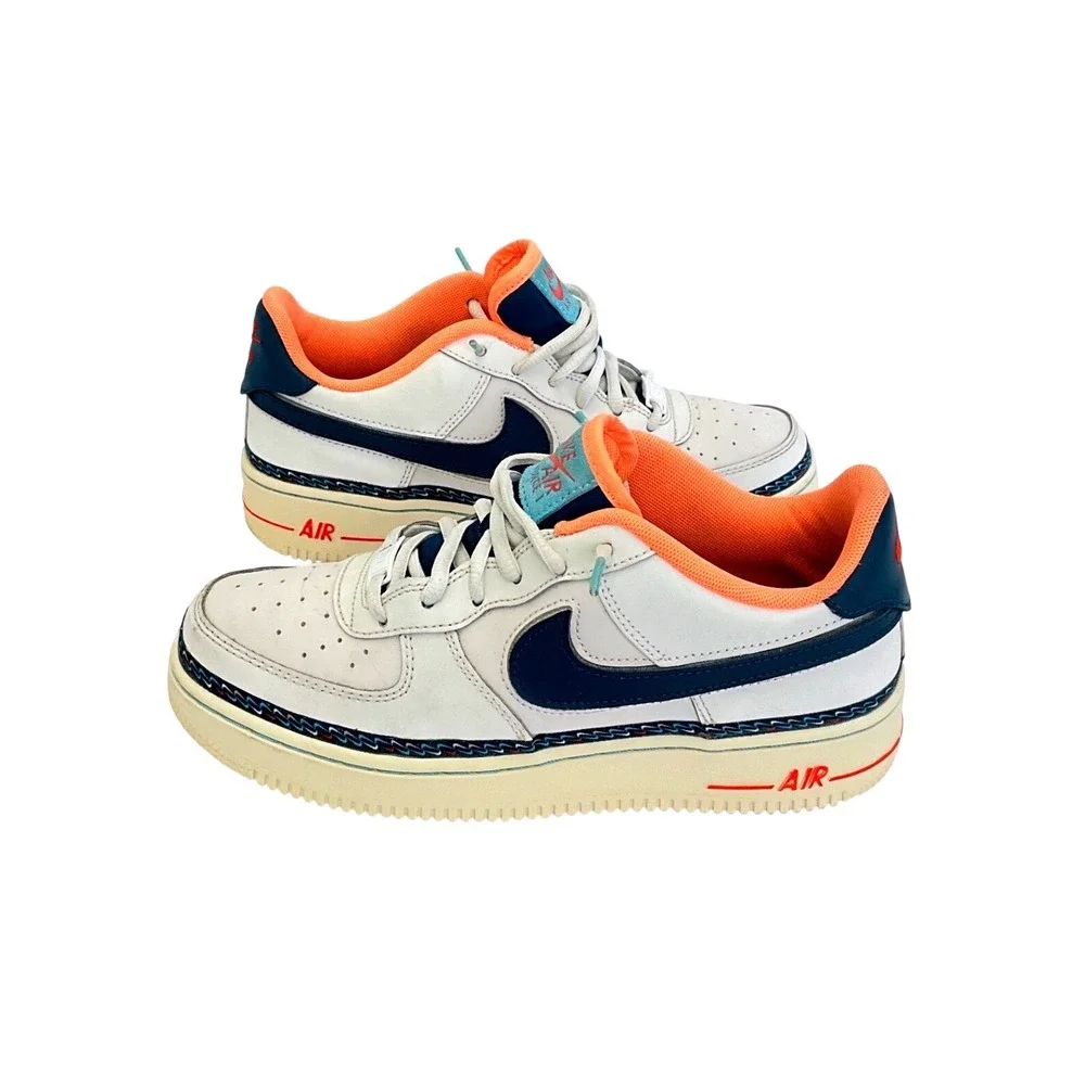 Nike Air Force 1 Low‎ Swoosh Chain White Navy Orange Youth Size 7Y Sneakers